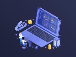 Online Tax Isometric Dark Gradient Illustration. Suitable for Mobile App, Website, Banner, Diagrams, Infographics, and Other Graphic Assets. vector