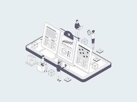 Business Plan Isometric Illustration Lineal Grey. Suitable for Mobile App, Website, Banner, Diagrams, Infographics, and Other Graphic Assets. vector