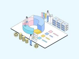 Business Analytic Isometric Illustration Lineal Color. Suitable for Mobile App, Website, Banner, Diagrams, Infographics, and Other Graphic Assets. vector
