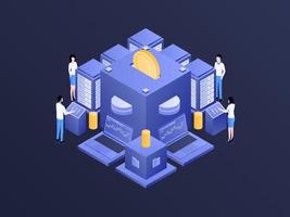 Investment Isometric Dark Gradient Illustration. Suitable for Mobile App, Website, Banner, Diagrams, Infographics, and Other Graphic Assets. vector