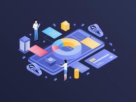 Accounting Management Isometric Dark Gradient Illustration. Suitable for Mobile App, Website, Banner, Diagrams, Infographics, and Other Graphic Assets. vector