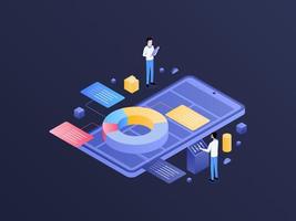 Financial Planning Isometric Dark Gradient Illustration. Suitable for Mobile App, Website, Banner, Diagrams, Infographics, and Other Graphic Assets. vector