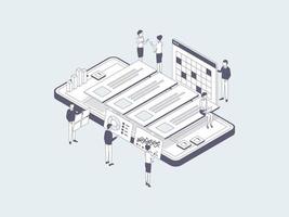 Project Management Isometric Illustration Lineal Grey. Suitable for Mobile App, Website, Banner, Diagrams, Infographics, and Other Graphic Assets. vector