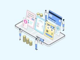 Detail Mobile Payment Isometric Illustration Lineal Color. Suitable for Mobile App, Website, Banner, Diagrams, Infographics, and Other Graphic Assets. vector