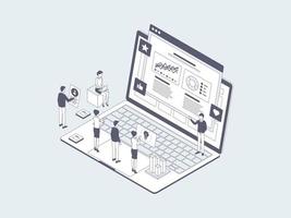 Business Pitching Isometric Illustration Lineal Grey. Suitable for Mobile App, Website, Banner, Diagrams, Infographics, and Other Graphic Assets. vector