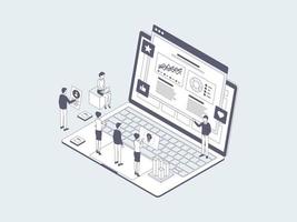 Business Pitching Isometric Illustration Lineal Grey. Suitable for Mobile App, Website, Banner, Diagrams, Infographics, and Other Graphic Assets. vector