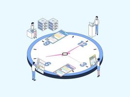 Business Time Management Isometric Illustration Lineal Color. Suitable for Mobile App, Website, Banner, Diagrams, Infographics, and Other Graphic Assets. vector