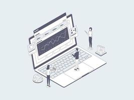 E-Commerce Analytics Isometric Illustration Lineal Gray. Suitable for Mobile App, Website, Banner, Diagrams, Infographics, and Other Graphic Assets. vector