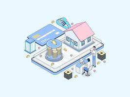 Family Investment Isometric Illustration Lineal Color. Suitable for Mobile App, Website, Banner, Diagrams, Infographics, and Other Graphic Assets. vector