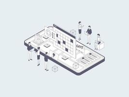 Business Analytic Isometric Illustration Lineal Grey. Suitable for Mobile App, Website, Banner, Diagrams, Infographics, and Other Graphic Assets. vector