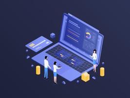 Finance Presentation Isometric Dark Gradient Illustration. Suitable for Mobile App, Website, Banner, Diagrams, Infographics, and Other Graphic Assets. vector