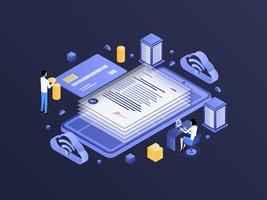 Online Loan Isometric Dark Gradient Illustration. Suitable for Mobile App, Website, Banner, Diagrams, Infographics, and Other Graphic Assets. vector