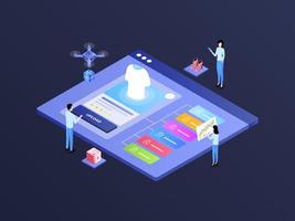 E-Commerce Catalog Upload Isometric Illustration Dark Gradient. Suitable for Mobile App, Website, Banner, Diagrams, Infographics, and Other Graphic Assets. vector