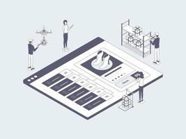 E-Commerce Omnichannel Synchronization Stock  Isometric Illustration Lineal Gray. Suitable for Mobile App, Website, Banner, Diagrams, Infographics, and Other Graphic Assets. vector