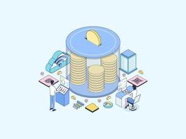 Money Saving Isometric Illustration Lineal Color. Suitable for Mobile App, Website, Banner, Diagrams, Infographics, and Other Graphic Assets. vector