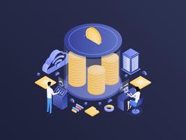 Money Saving Isometric Dark Gradient Illustration. Suitable for Mobile App, Website, Banner, Diagrams, Infographics, and Other Graphic Assets. vector