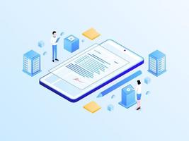 Digital Signature Isometric Light Gradient Illustration. Suitable for Mobile App, Website, Banner, Diagrams, Infographics, and Other Graphic Assets. vector