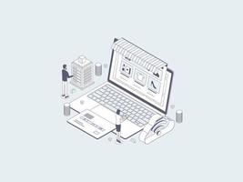 Online Shopping Isometric Illustration Lineal Gray. Suitable for Mobile App, Website, Banner, Diagrams, Infographics, and Other Graphic Assets. vector