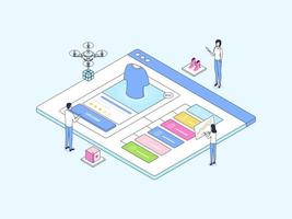 E-Commerce Catalog Upload Isometric Illustration Lineal Color. Suitable for Mobile App, Website, Banner, Diagrams, Infographics, and Other Graphic Assets. vector