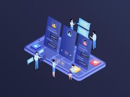 Customer Service Isometric Illustration Dark Gradient. Suitable for Mobile App, Website, Banner, Diagrams, Infographics, and Other Graphic Assets. vector