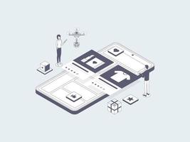 E-Commerce Rating Isometric Illustration Lineal Gray. Suitable for Mobile App, Website, Banner, Diagrams, Infographics, and Other Graphic Assets. vector