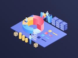 Business Analytic Isometric Illustration Dark Gradient. Suitable for Mobile App, Website, Banner, Diagrams, Infographics, and Other Graphic Assets. vector