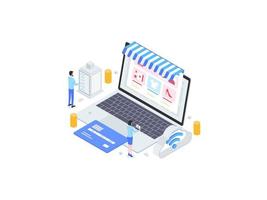 Online Shopping Isometric Flat Illustration. Suitable for Mobile App, Website, Banner, Diagrams, Infographics, and Other Graphic Assets. vector