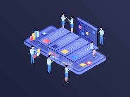 Project Management Isometric Illustration Dark Gradient. Suitable for Mobile App, Website, Banner, Diagrams, Infographics, and Other Graphic Assets. vector