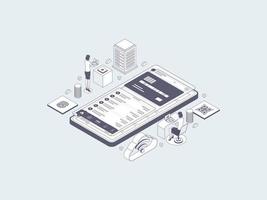 Digital Banking Isometric Illustration Lineal Gray. Suitable for Mobile App, Website, Banner, Diagrams, Infographics, and Other Graphic Assets. vector