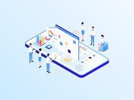 Business Analytic Isometric Illustration Light Gradient. Suitable for Mobile App, Website, Banner, Diagrams, Infographics, and Other Graphic Assets. vector