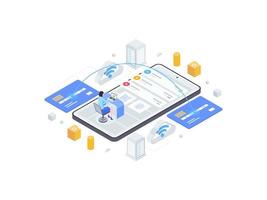 Mobile Transfer Isometric Flat Illustration. Suitable for Mobile App, Website, Banner, Diagrams, Infographics, and Other Graphic Assets. vector