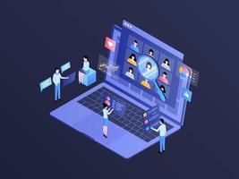 Market Research Isometric Illustration Dark Gradient. Suitable for Mobile App, Website, Banner, Diagrams, Infographics, and Other Graphic Assets. vector