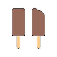 Ice Cream line icon set. Eskimo on a stick. Whole and bitten ice cream isolated on white background vector