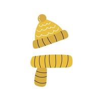 Yellow hat and carf vector stylized clipart. Autumn concept illustration for stickers and icons. Minimalistic children style, black and yellow color