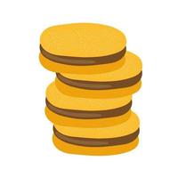 Stack of cookies Alfajor de maicena, traditional Chilean sandwich cookies filled with dulce de leche or chocolate. Isolated vector clip art