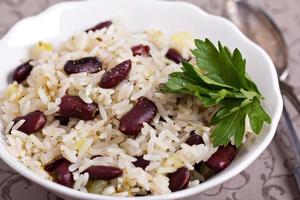 Rice with red beans with fresh parsley photo