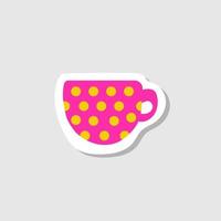 Cute cup. Pink dotted mug - modern cartoon style illustration for graphic design and sticker vector