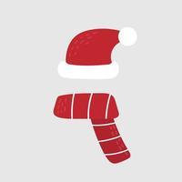 Red scarf and hat of Santa Claus. Simple hand drawn icon for Crtistmas card design vector