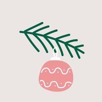 juguete de icono simple para árbol de Navidad en una rama. icono minimalista de dibujos animados para el diseño de vacaciones. elemento dibujado a mano vectorial, bola, decoración del árbol de navidad vector