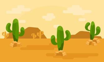 Landscape with cactus. Vector illustration, desert background in Mexico. Cartoon style