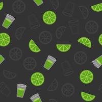 Colored seamless vector pattern of tequila shots with ltme. Pattern for wrapping, textile, design