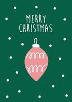 Vector hand drawn Christmas toy decoration. Simple modern design, scandinavian style. Holiday card, template with Merry Christmas text