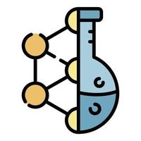 Molecular lattice and flask icon color outline vector