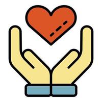 Hands keep heart icon color outline vector