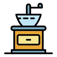 Wood coffee grinder icon color outline vector