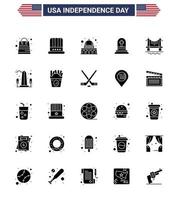 25 USA Solid Glyph Signs Independence Day Celebration Symbols of building rip capitol gravestone death Editable USA Day Vector Design Elements