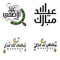 conjunto de 4 vectores eid mubarak feliz eid para ti en estilo de caligrafía árabe escritura rizada con estrellas lámpara luna