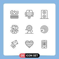 Group of 9 Modern Outlines Set for focus board time plus receiver duration Editable Vector Design Elements