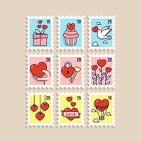 Valentine Stamp Sticker Collection vector