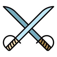 Cross sword fencing icon color outline vector